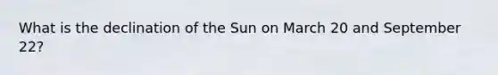 What is the declination of the Sun on March 20 and September 22?