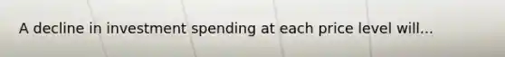 A decline in investment spending at each price level will...