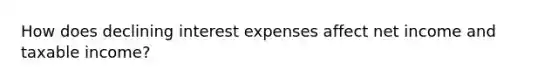 How does declining interest expenses affect net income and taxable income?