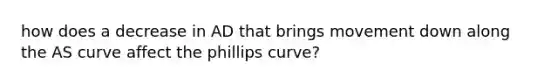 how does a decrease in AD that brings movement down along the AS curve affect the phillips curve?