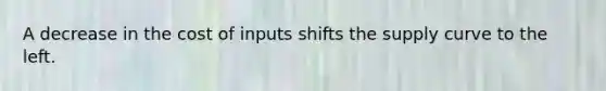 A decrease in the cost of inputs shifts the supply curve to the left.