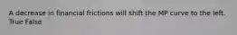 A decrease in financial frictions will shift the MP curve to the left. True False