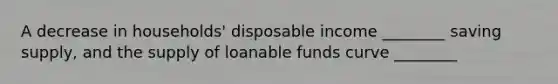 A decrease in households' disposable income ________ saving supply, and the supply of loanable funds curve ________