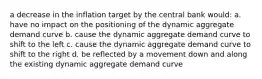 a decrease in the inflation target by the central bank would: a. have no impact on the positioning of the dynamic aggregate demand curve b. cause the dynamic aggregate demand curve to shift to the left c. cause the dynamic aggregate demand curve to shift to the right d. be reflected by a movement down and along the existing dynamic aggregate demand curve