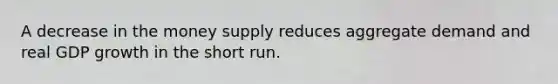 A decrease in the money supply reduces aggregate demand and real GDP growth in the short run.