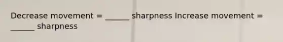 Decrease movement = ______ sharpness Increase movement = ______ sharpness