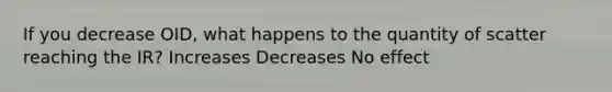 If you decrease OID, what happens to the quantity of scatter reaching the IR? Increases Decreases No effect