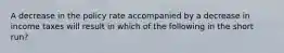 A decrease in the policy rate accompanied by a decrease in income taxes will result in which of the following in the short run?