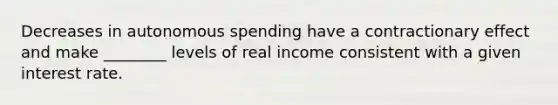 Decreases in autonomous spending have a contractionary effect and make ________ levels of real income consistent with a given interest rate.