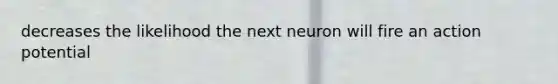 decreases the likelihood the next neuron will fire an action potential