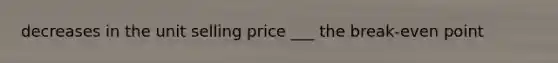 decreases in the unit selling price ___ the break-even point