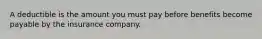 A deductible is the amount you must pay before benefits become payable by the insurance company.
