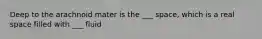 Deep to the arachnoid mater is the ___ space, which is a real space filled with ___ fluid