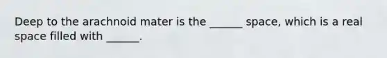 Deep to the arachnoid mater is the ______ space, which is a real space filled with ______.