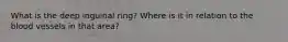 What is the deep inguinal ring? Where is it in relation to the blood vessels in that area?