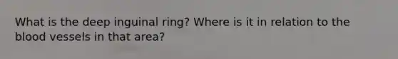 What is the deep inguinal ring? Where is it in relation to the blood vessels in that area?