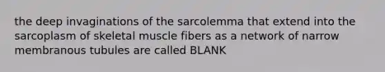 the deep invaginations of the sarcolemma that extend into the sarcoplasm of skeletal muscle fibers as a network of narrow membranous tubules are called BLANK