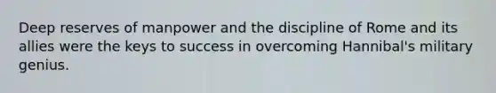 Deep reserves of manpower and the discipline of Rome and its allies were the keys to success in overcoming Hannibal's military genius.