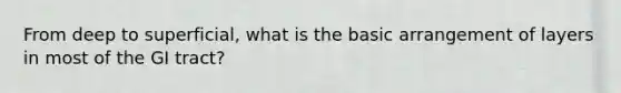 From deep to superficial, what is the basic arrangement of layers in most of the GI tract?