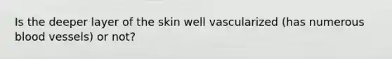 Is the deeper layer of the skin well vascularized (has numerous <a href='https://www.questionai.com/knowledge/kZJ3mNKN7P-blood-vessels' class='anchor-knowledge'>blood vessels</a>) or not?