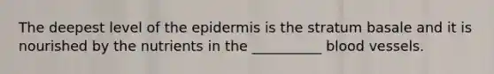 The deepest level of the epidermis is the stratum basale and it is nourished by the nutrients in the __________ blood vessels.