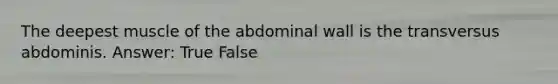 The deepest muscle of the abdominal wall is the transversus abdominis. Answer: True False