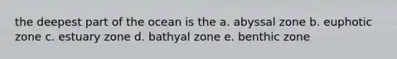 the deepest part of the ocean is the a. abyssal zone b. euphotic zone c. estuary zone d. bathyal zone e. benthic zone