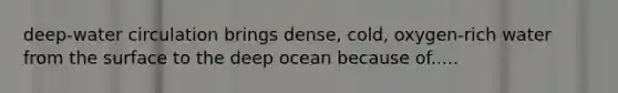 deep-water circulation brings dense, cold, oxygen-rich water from the surface to the deep ocean because of.....