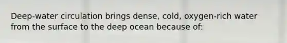 Deep-water circulation brings dense, cold, oxygen-rich water from the surface to the deep ocean because of: