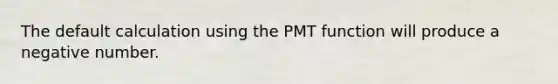 The default calculation using the PMT function will produce a negative number.