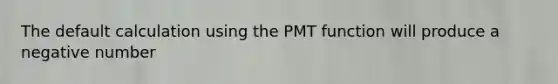 The default calculation using the PMT function will produce a negative number