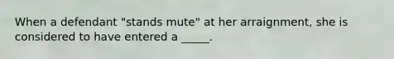 When a defendant "stands mute" at her arraignment, she is considered to have entered a _____.