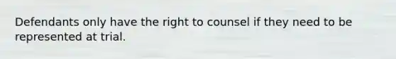 Defendants only have the right to counsel if they need to be represented at trial.