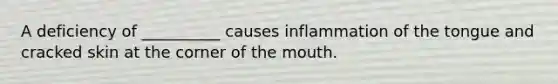 A deficiency of __________ causes inflammation of the tongue and cracked skin at the corner of the mouth.