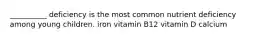 __________ deficiency is the most common nutrient deficiency among young children. iron vitamin B12 vitamin D calcium