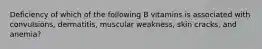 Deficiency of which of the following B vitamins is associated with convulsions, dermatitis, muscular weakness, skin cracks, and anemia?