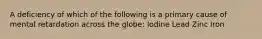 A deficiency of which of the following is a primary cause of mental retardation across the globe: Iodine Lead Zinc Iron