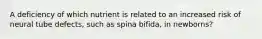 A deficiency of which nutrient is related to an increased risk of neural tube defects, such as spina bifida, in newborns?