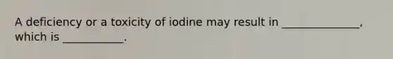 A deficiency or a toxicity of iodine may result in ______________, which is ___________.