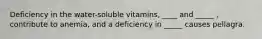 Deficiency in the water-soluble vitamins, ____ and _____ , contribute to anemia, and a deficiency in _____ causes pellagra.