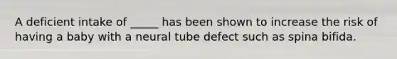A deficient intake of _____ has been shown to increase the risk of having a baby with a neural tube defect such as spina bifida.
