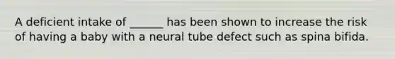 A deficient intake of ______ has been shown to increase the risk of having a baby with a neural tube defect such as spina bifida.