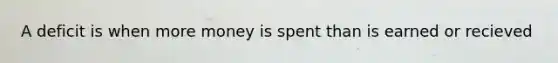 A deficit is when more money is spent than is earned or recieved