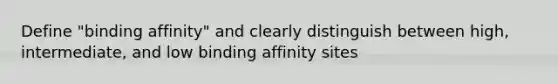 Define "binding affinity" and clearly distinguish between high, intermediate, and low binding affinity sites