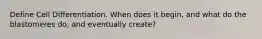 Define Cell Differentiation. When does it begin, and what do the blastomeres do, and eventually create?