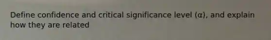 Define confidence and critical significance level (α), and explain how they are related