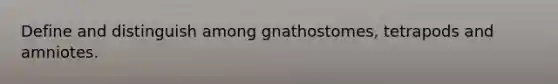 Define and distinguish among gnathostomes, tetrapods and amniotes.