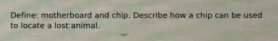 Define: motherboard and chip. Describe how a chip can be used to locate a lost animal.