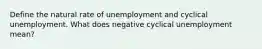 Define the natural rate of unemployment and cyclical unemployment. What does negative cyclical unemployment mean?