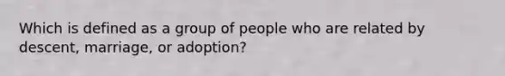 Which is defined as a group of people who are related by descent, marriage, or adoption?